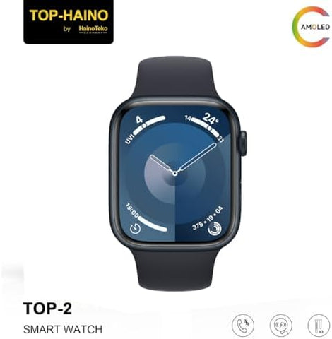 Top Haino By Haino Teko Germany TOP 2 Full Screen Real AMOLED Display Series 9 Smart Watch With 3 Pair Straps Wireless Charger and Pen Designed For Ladies and Gents