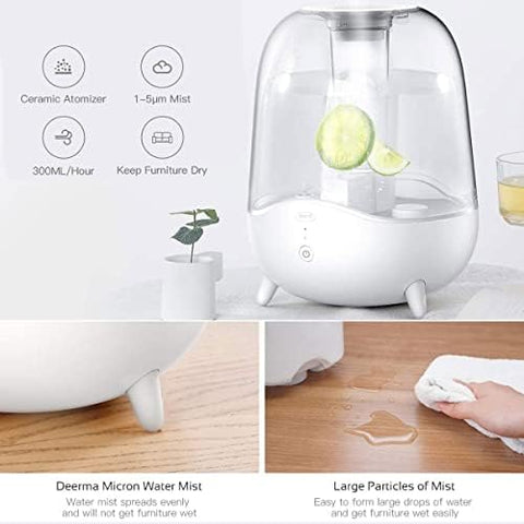 Deerma F325 Crystal Clear Ultrasonic Cool Mist Humidifier 5L Capacity Silent Aromatherapy Diffuser Transparent Water Tank |Water Mist System | 5W Power | Water Shortage Protection | 36dB - White