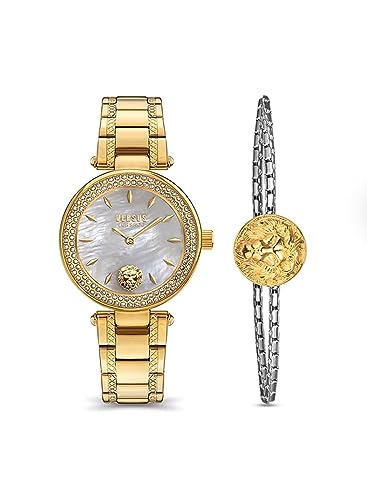 Versus Brick Lane Crystal Collection Ladies Watch 36 Mm With White-Silver Dial And Yellow Gold Tone Stainless Steel Bracelet