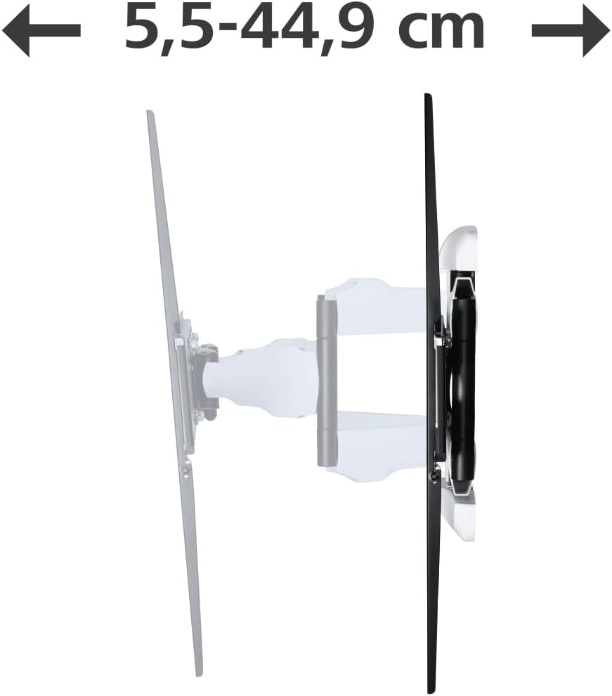 Hama Full Motion TV Wall Mount, 46–90 Inch (117–229 cm), Swivel 120°, Tilt +2°/-10°, Extendable Arm, VESA 300x100–800x600, Max 75 kg Heavy Duty, with Cable Management & Drilling Template, Black/White