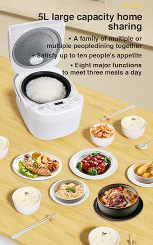 ZOLELE Smart Rice Cooker 5L ZB600 Smart Rice Cooker for Rice, Porridge, Soup, Stew, and More. With 16 Preset Cooking Functions, 24-Hour Timer, Keep Warm Function, and Non-Stick Inner Pot - Black