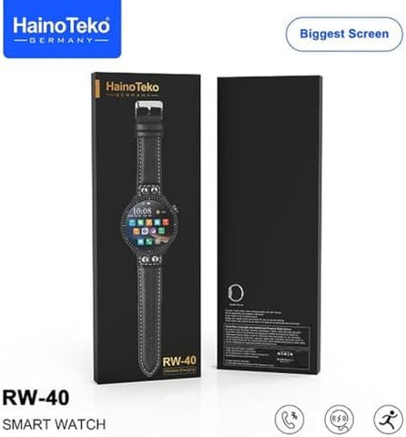 Haino Teko Germany RW40 Full Screen 53mm Biggest Round Display Smart Watch With Wireless Charger Designed for Men's and Boys Black