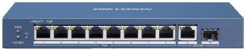 Hikvision - Switch Hikvision 10 Ports ~ 8 Gigabit PoE Ports ~ 1 RJ45 Gigabit Port ~ 1 SFP Port Fiber Optic Network Switch - DS-3E0510P-E/M