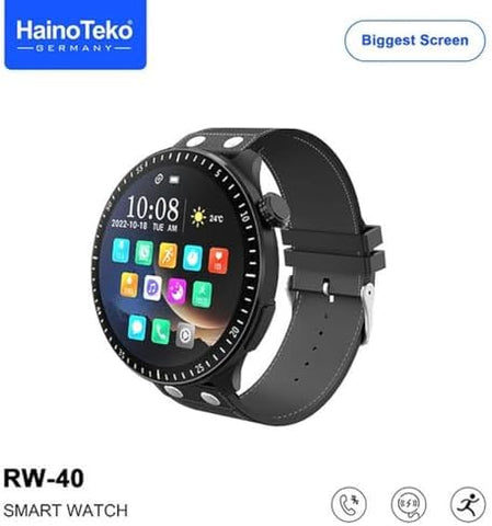 Haino Teko Germany RW40 Full Screen 53mm Biggest Round Display Smart Watch With Wireless Charger Designed for Men's and Boys Black