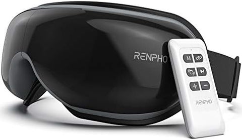 RENPHO Eye Massager with Heat and Vibration, Remote Control, Compression Bluetooth Music Temple Eye Massage Mask Rechargeable for Relax Eye Strain Dark Circles Eye Bags Dry Eyes Improve Sleep-Black