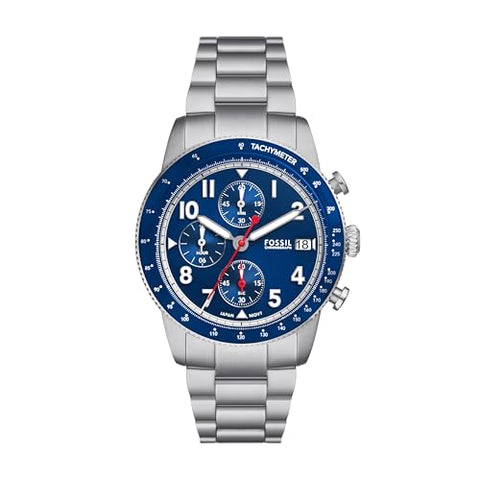 Fossil Men's Sport Tourer Quartz Stainless Steel Chronograph Watch, Color: Silver/Blue (Model: FS6047)