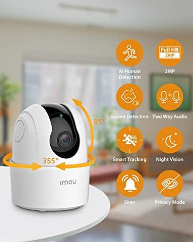 Imou 1080P Security Camera Surveillance Camera Indoor, 360° Wi-Fi Camera for Home Smart with Human Detection Motion Tracking Two-Way Audio IR Night Vision Privacy Mode for Baby Pet (Ranger 2C 2MP)