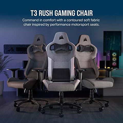 CORSAIR T3 RUSH Gaming Chair,4D ARMRESTS, 100mm Adjustable Seat Height & Premium 65mm Dual-Wheel Casters with 120kg Weight Capacity, Charcoal