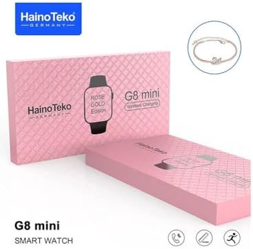 Haino Teko Germany G8 Mini Smart Watch 41mm with Two Set Strap HD Smart Display Rose Gold Edition with Wireless Charger and Beautiful bracelet for Ladies