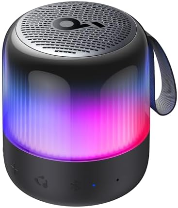 Soundcore Glow Mini Portable Speaker, Bluetooth Speaker with 360° Sound, Light Show, 12H Battery, Customizable EQ and Light, IP67 Waterproof and Dustproof, for Camping, Home, and Beach Parties