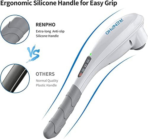 RENPHO Rechargeable Hand Held Deep Tissue Massager for Muscles, Back, Foot, Neck, Shoulder, Leg, Calf Pain Relief - Cordless Electric Percussion Full Body Massage with Portable Design - White