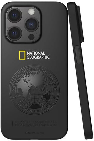 National Geographic Global Seal Ultra Slim Fit Thin Compact designed for iPhone 15 Pro Case Cover - Black