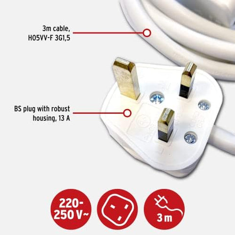 Brennenstuhl 3m Extension cable for indoor use perfect for home and office with 13A BS plug, White