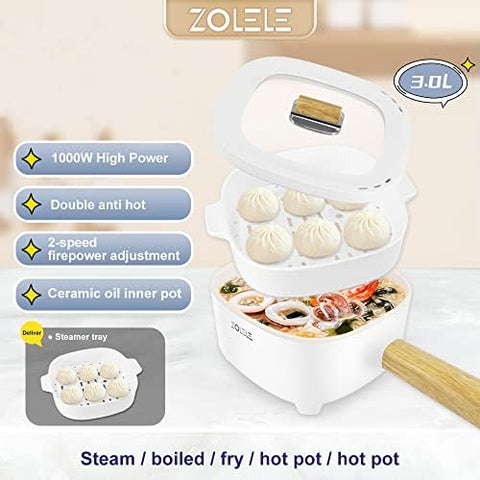 ZOLELE ZC306-WHITE ZC306 Electric Cooking Pot Multifunctional Hot 3L Large Capacity Non Stick Coating Frying Pan 1000W - White