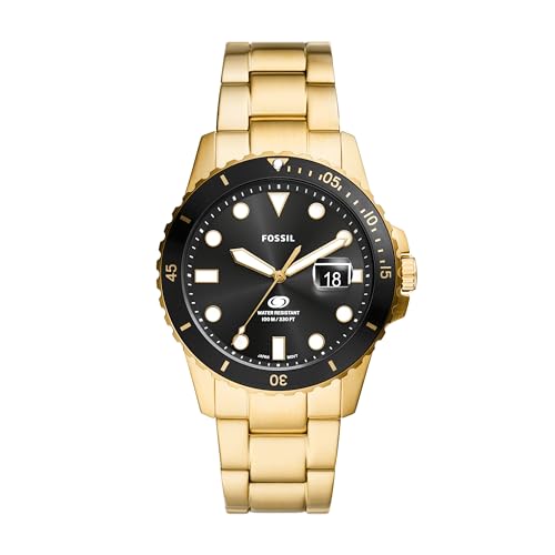 Fossil Men's Blue Quartz Stainless Steel Three-Hand Watch, Color: Gold/Black Taper (Model: FS6035)