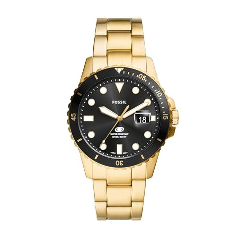 Fossil Men's Blue Quartz Stainless Steel Three-Hand Watch, Color: Gold/Black Taper (Model: FS6035)