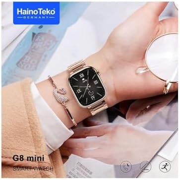 Haino Teko Germany G8 Mini Smart Watch 41mm with Two Set Strap HD Smart Display Rose Gold Edition with Wireless Charger and Beautiful bracelet for Ladies