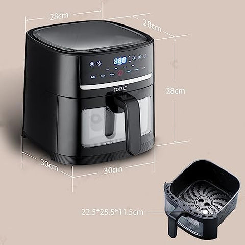 Zolele ZA005 Electric Air Fryer 6L Large Capacity Non Stick Frying Basket Oil-less Cooker Digital Touch Control Panel 360 Degree Hot Air Circulation 6 Preset Cooking Mode Electric Cooker 1500W - Black