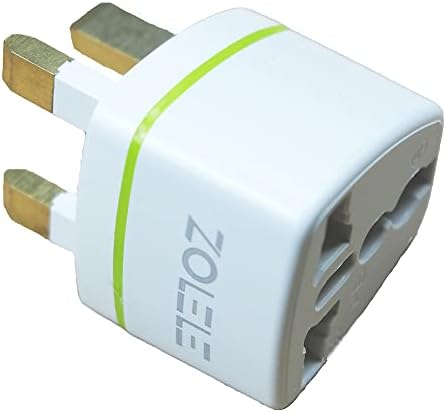 Zolele Universal Power Adaptor 3 Pin Travel Adapter For US/AU/JP/CN Socket UK Plug 250V 13A- White