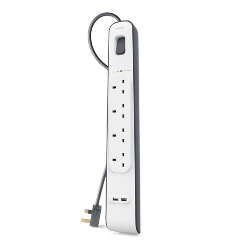 Belkin 6 Way/6 Plug Surge Protection Strip With 2 Meters Cord Length - Heavy Duty Electrical Extension Socket