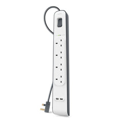 Belkin 6 Way/6 Plug Surge Protection Strip With 2 Meters Cord Length - Heavy Duty Electrical Extension Socket