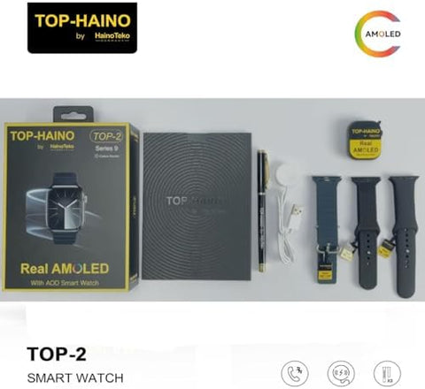 Top Haino By Haino Teko Germany TOP 2 Full Screen Real AMOLED Display Series 9 Smart Watch With 3 Pair Straps Wireless Charger and Pen Designed For Ladies and Gents