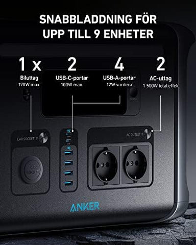 Anker 757 Power Station, Portable Powerhouse 1229Wh, LiFePO4 Battery, Charging from 0-80% in 1 Hour 1500W Mobile Power Supply, 2 USB-C Ports 100W Max, LED Light for Camping, Caravans Details: