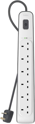 Belkin 6 Way/6 Plug Surge Protection Strip With 2 Meters Cord Length - Heavy Duty Electrical Extension Socket