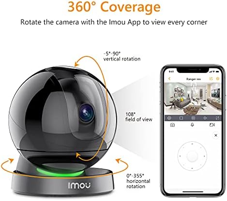 Imou 2.5K 2K+ Security Camera Surveillance Camera Indoor, 4MP 360° Wi-Fi Camera for Home QUAD HD with Human Detection Motion Tracking Two-Way Audio IR Night Vision Privacy Mode Sound Light Alert (Rex)