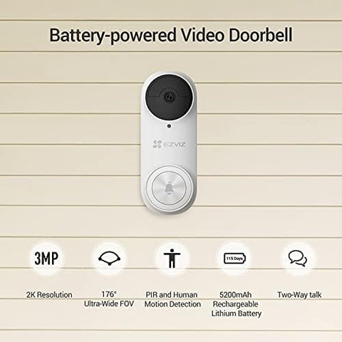 EZVIZ DB2 2K Doorbell Camera + Door Chime