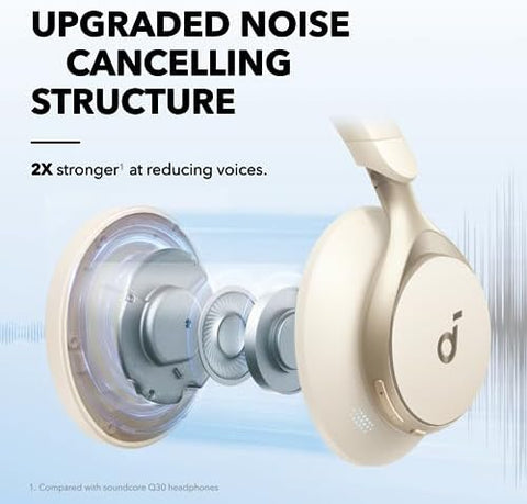 soundcore by Anker, Space One - Adaptive Active Noise Cancelling Headphones, Enhanced Human Voice Reduction, 40H ANC Playtime, LDAC Hi-Res Wireless Audio, Comfortable Fit, Bluetooth 5.3, App Control