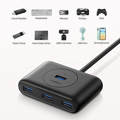 UGREEN USB 3.0 HUB Super Speed External 4 Port Splitter with Micro Interface Black, 20290