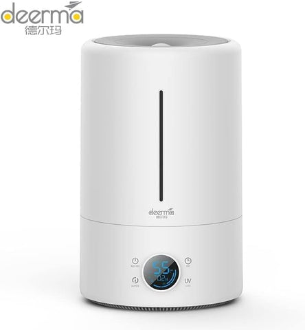 Deerma F628S Touch Display Smart Humidifier for Home | Rooms | Office | Households | 5Liters Capacity UV Lamp Sterilization 3 Gear Mist Volume 12H Timing Touch Display 30dB Low Noise - White