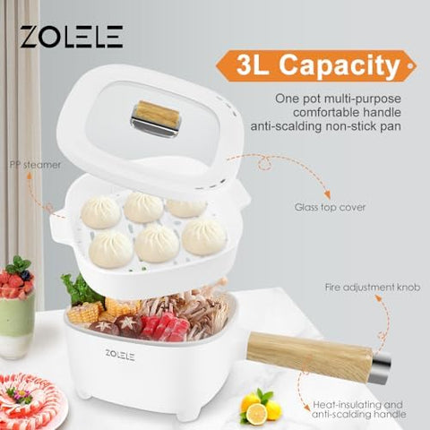 ZOLELE ZC306-WHITE ZC306 Electric Cooking Pot Multifunctional Hot 3L Large Capacity Non Stick Coating Frying Pan 1000W - White