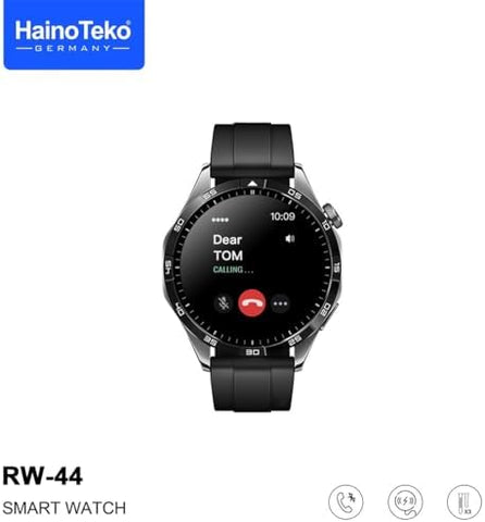 Haino Teko Germany RW44 Round Screen AMOLED Display Smart Watch With 3 Pair Straps and Wireless Charger For Gents and Boys Black