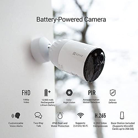 EZVIZ BC1 WiFi Outdoor Camera,1080p security camera CCTV with 365 Days Battery Life, Color Night Vision, PIR Motion, smart Human Detection, Two Way Audio, works with Alexa & Google assistant (BC1-B2)