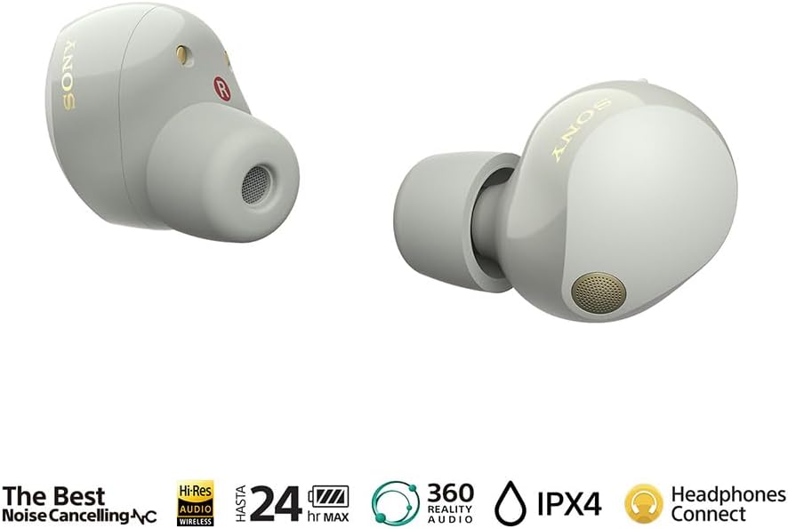 Sony WF-1000XM5 The Best Truly Wireless Bluetooth Noise Canceling Earbuds Headphones with Alexa Built in, Silver