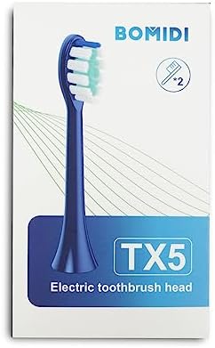 Bomidi TX5-2 Electric Toothbrush Head Soft Toothbrush (2 Pieces Replacement Head Brush) Soft Bristle Long Lasting Brush Head Compatible For TX5 Electric Toothbrush - Blue