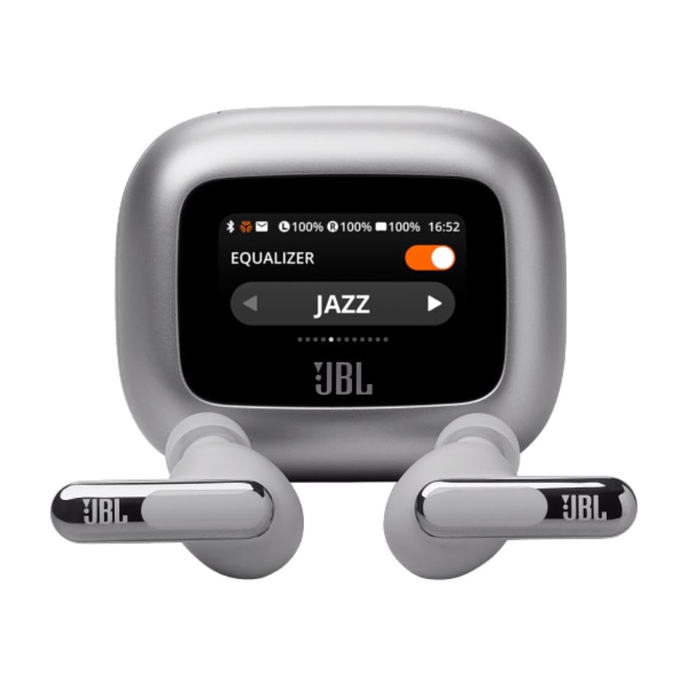 JBL LIVE FLEX 3 True wireless noise-cancelling earbuds with open-stick design and 50 hours total playback plus wireless charging, JBLLIVEFLEX3SIL, Silver