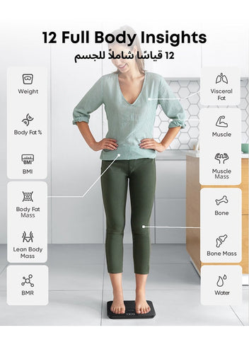 Smart Scale A1 With Bluetooth, Body Fat Scale, Wireless Digital Bathroom Scale, 12 Measurements, Weight/body Fat/bmi, Fitness Body Composition Analysis, Black, Lbs/kg.