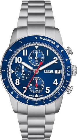 Fossil Men's Sport Tourer Quartz Stainless Steel Chronograph Watch, Color: Silver/Blue (Model: FS6047)