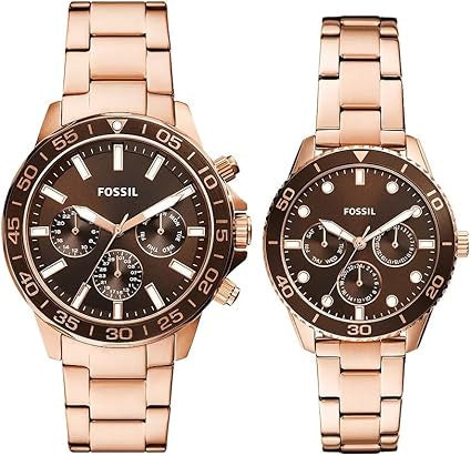 Fossil His and Hers Multifunction Rose Gold-Tone Stainless Steel Watch Box Set - BQ2827SET