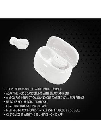 Tune Buds 2 True Wireless Noise Cancelling Earbuds, JBLTBEAM2WHT Black