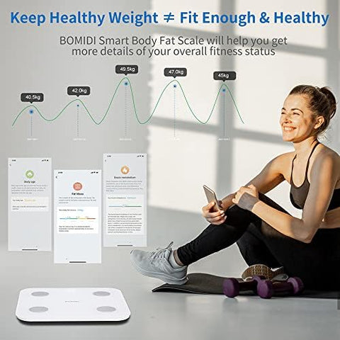 Bomidi S1 Smart Body Fat Weight Scale LED Display Bluetooth 4.0 TUYA Smart App Body Composition BIA Technology BMI High Precision Sensor Body Composition Anti-Collision 3*AAA Battery - White