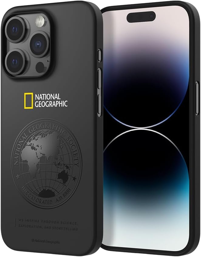 National Geographic Global Seal Ultra Slim Fit Thin Compact designed for iPhone 15 Pro Case Cover - Black