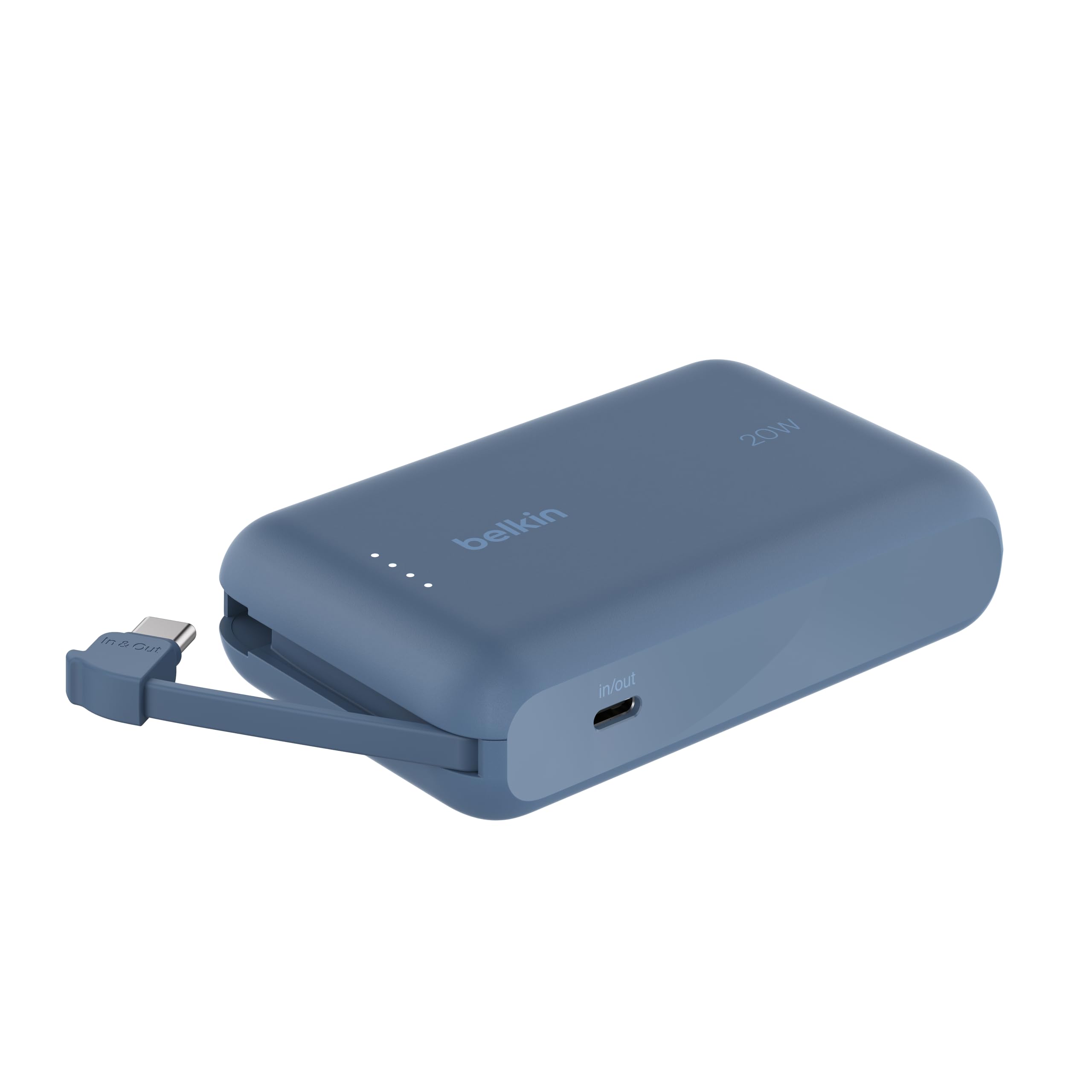 Belkin BoostCharge 10000mAh Power Bank with Integrated USB-C Cable - Pink | 10K Portable Charger, Charge Up to 2 Devices (1 x USB-C Port + Cable), 20W, LED Indicator, Air-Travel Ready, Pre-Charged