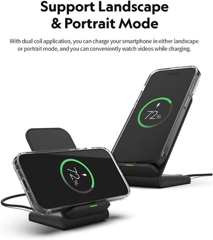 National Geographic Wireless Charger Stand-Slim 15W Fast Charge, Dual Coil, FOD Sensor, Qi Certified For iPhone 16 Pro Max/16 Pro/15/14/13/12/11, Samsung S24/S23/S22, Fold 6/5 Quick Charge