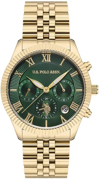 USPA Crossing Yellow Gold Stainless Steel Bracelet Green Dial Quartz Ladies Watch 38mm 5 ATM - USPA2040-05