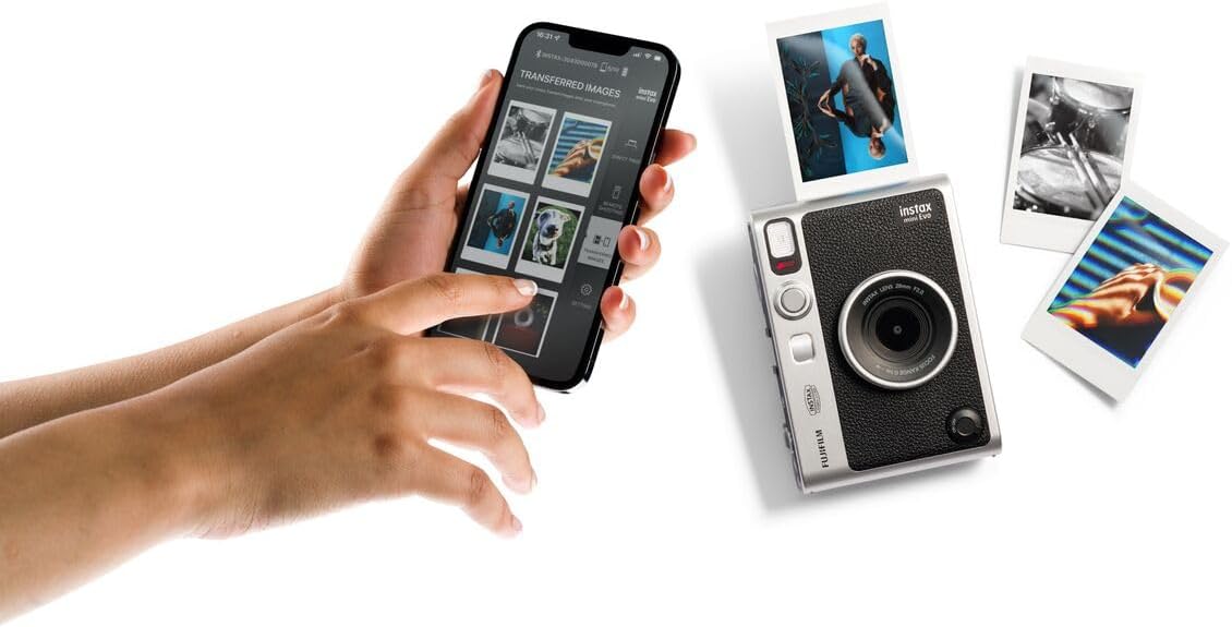Fujifilm INSTAX Mini EVO Hybrid Instant Camera – Black (USB-C) | Instant Print with Digital Preview, Creative Modes & Built-In Selfie Mirror