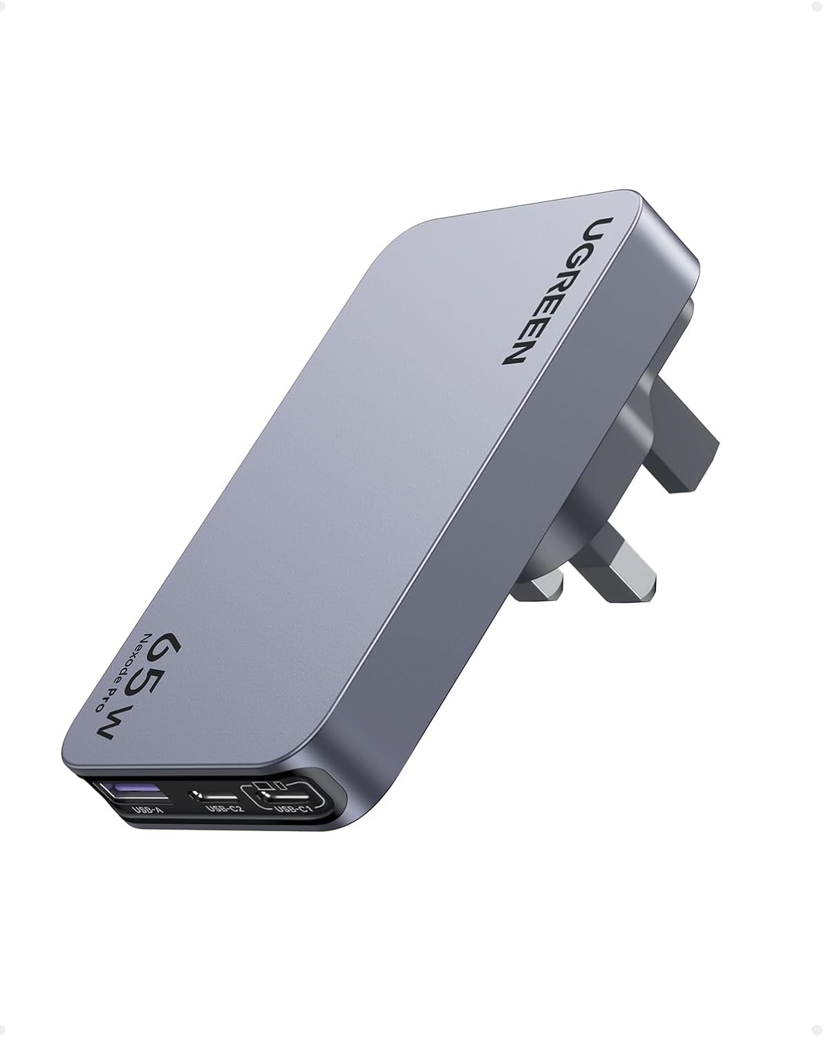 UGREEN Nexode Pro 65W USB-C Charger,Travel Adapter with UK/EU Plug GaN II 3-Port Ultra-Slim Type C Fast Wall Charge Laptop Charging Compatible for MacBook Air,Dell XPS,iPad, iPhone 17,Galaxy S25 Ultra